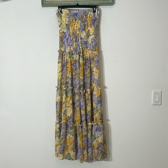 Banjul 2 piece crop top wide leg flowing pants floral print yellow purple medium - Picture 12 of 13